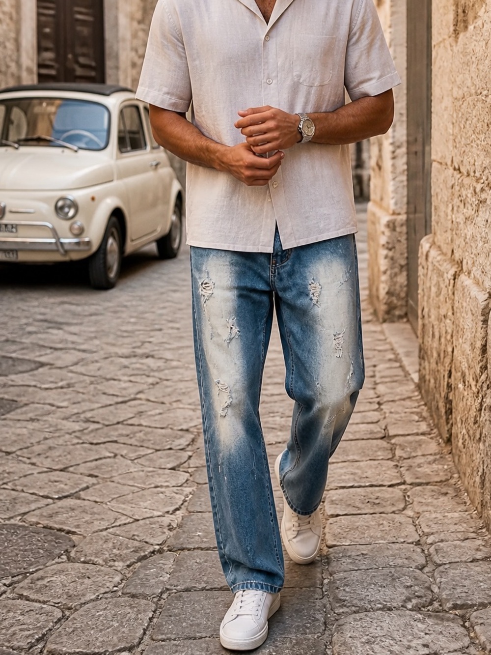 Dolce & Gabbana Light Blue Distressed Straight Jeans